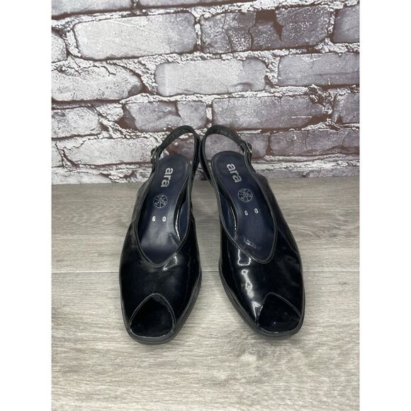 Ara Black Patent Leather Peep Toe Strap Pump Heels Women Sz 8.5M US/39EU - Picture 3 of 16